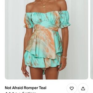 Off-Shoulder Teal and Orange Romper